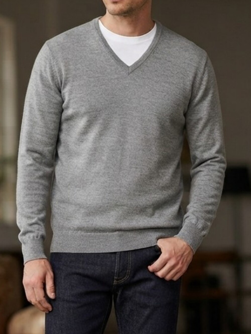 ​Giorgiolini Merino Extrafine Wool VNeck Sweater Mens XL Gray Workwear
